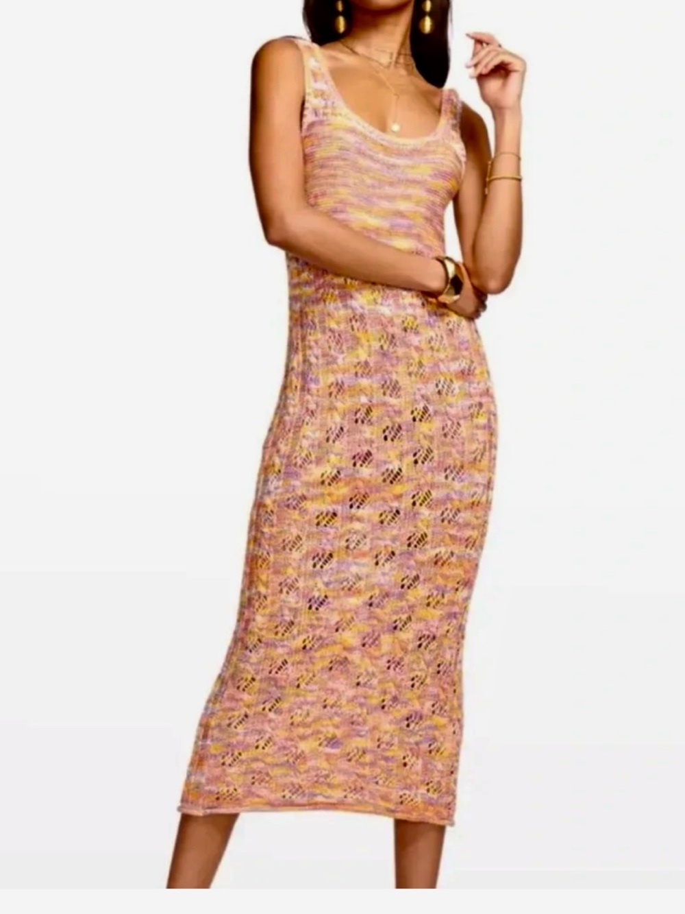 Ramy Brook Women's Olsena Sleeveless Space Dye Knit Tank Midi Dress Pink size S